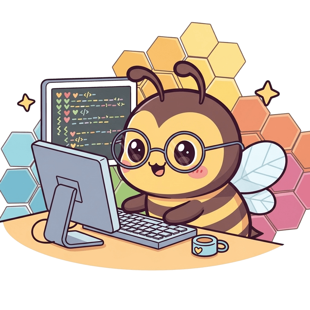 Ilustração de uma abelha programando em um notebook
